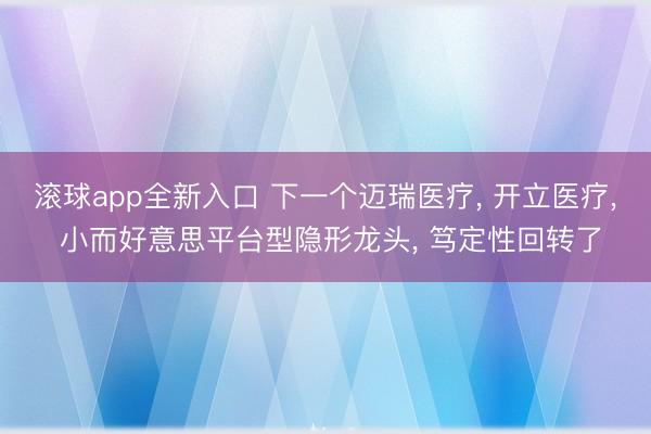 滚球app全新入口 下一个迈瑞医疗, 开立医疗, 小而好意思平台型隐形龙头, 笃定性回转了