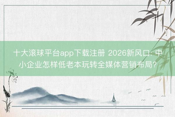 十大滚球平台app下载注册 2026新风口: 中小企业怎样低老本玩转全媒体营销布局?